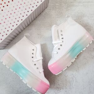 Superga Platform High Top Canvas Ombré White Sneakers Sz 7.5
